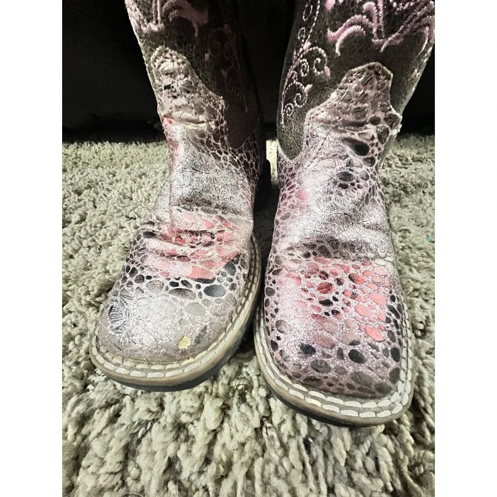 OLD WEST Children All Over Leatherette Antique Pink/Brown Crackle Broad Boots